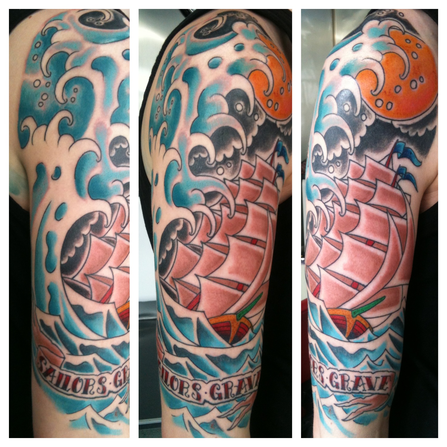 Old man and Ship tattoo by Arlo Tattoos | Post 26682